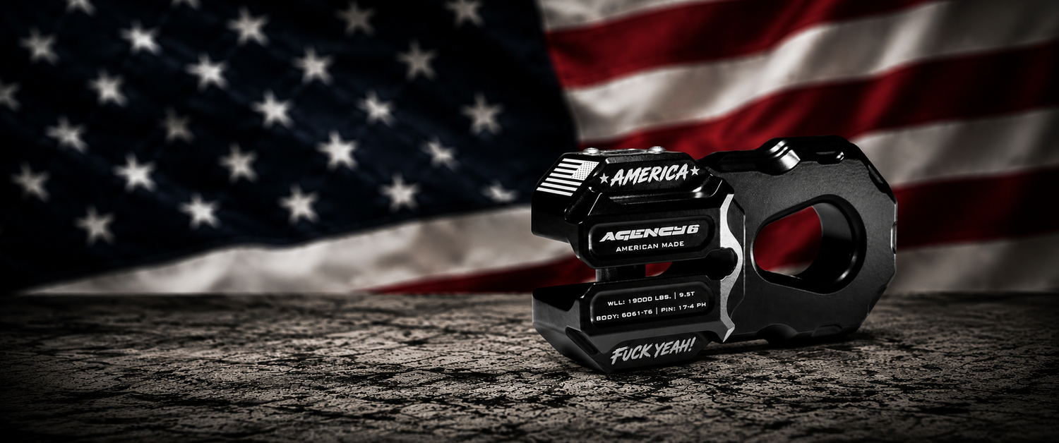 The new Agency 6 America F* Yeah Billet Winch Shackle