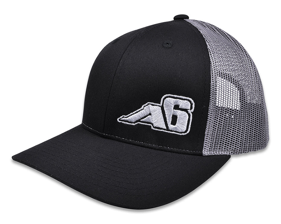 Low Pro Trucker Snap-Back Hat - Black/Grey with A6™ Embroidered Logo