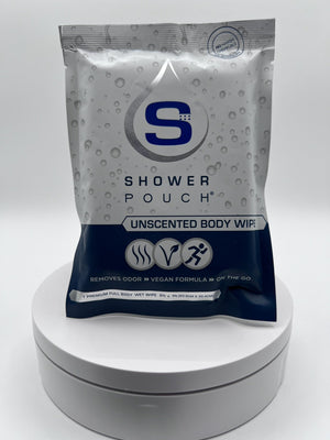 Adventure Sampler Kit: 4 Shower Pouches, 1 Hand Sanitizer (80%), and 1 Deodorant