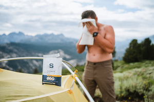 Adventure Sampler Kit: 4 Shower Pouches, 1 Hand Sanitizer (80%), and 1 Deodorant