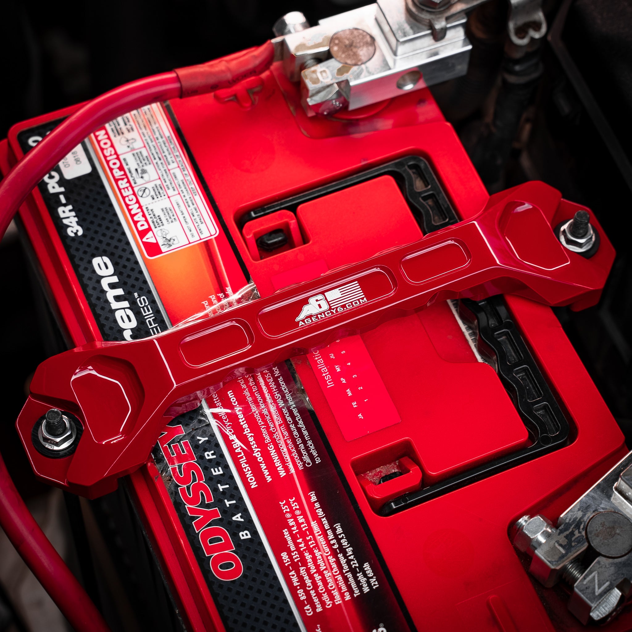 thumbnail image 2 of Heavy Duty Aluminum Battery Hold Down Kit - 9 Inch J Bolts With Bracket For Most Car & Truck Batteries (Red) 2 of 13